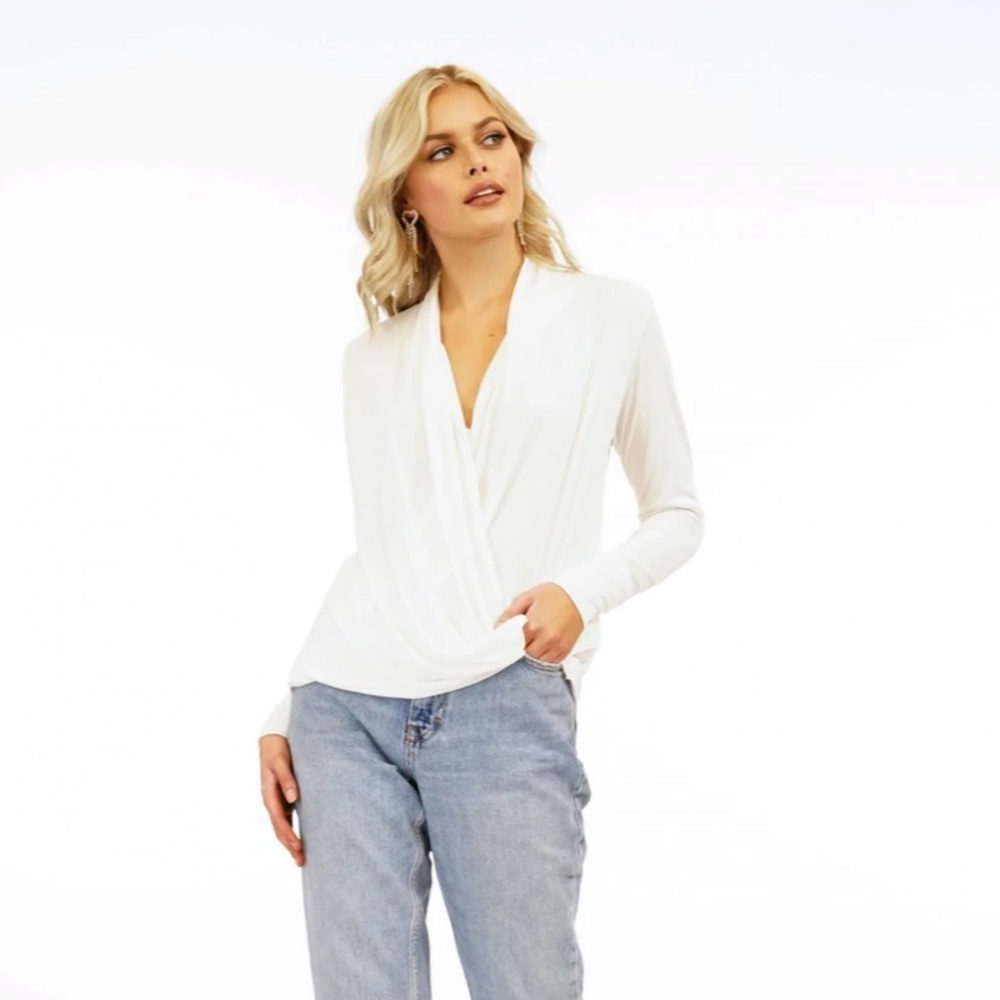 Veronica M - Medium - OffWhite Cupro Drapes Surplice Top